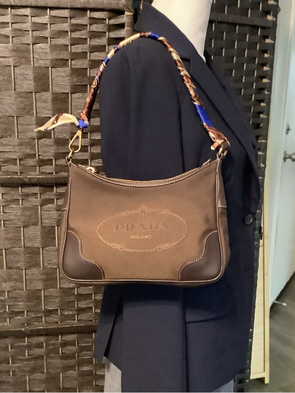 Prada Brown Logo Jacquard Mini Hobo bag - Picture 15 of 15